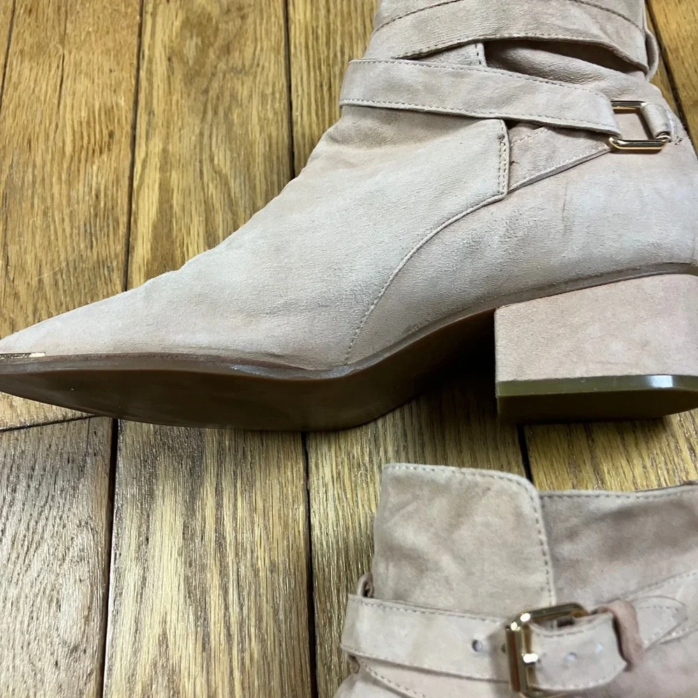 Jeffrey Campbell Free People Suede Ankle Boots Pink Buckle Pointed Toe Size‎ 7